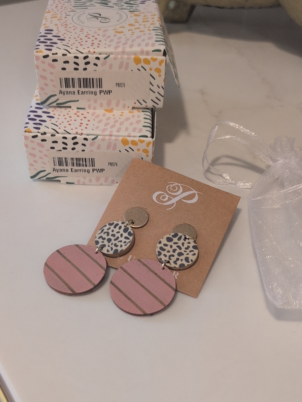 Plunder Ayana Pink & Cream Patterned Drop Earrings. 2 Pairs! NWT